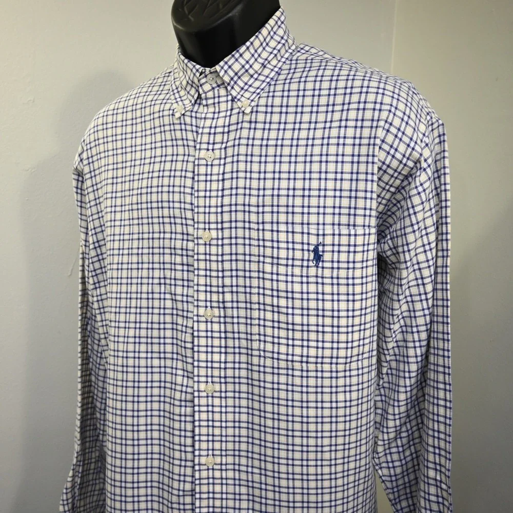 Polo Golf Ralph Lauren Dress Shirt Tilden Plaid Long Sleeve Button Up Men Medium